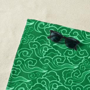 Toalla De Playa Nubes japonesas antiguas, verde jade