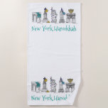 Toalla De Playa NYC New York City Hanukkah Chanukah Holiday<br><div class="desc">La toalla de playa cuenta con un ilustracion original de varios monumentos de la ciudad de Nueva York, "vestidos" para la temporada de vacaciones de Hanukkah. ¿No ves lo que estás buscando? ¿Necesita ayuda con la personalización? Haga clic en "Contactar con este diseñador" para tener algo creado sólo para usted....</div>