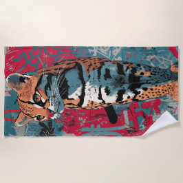 Toalla De Playa Ocelot Street Art Graffiti Animal Illustration