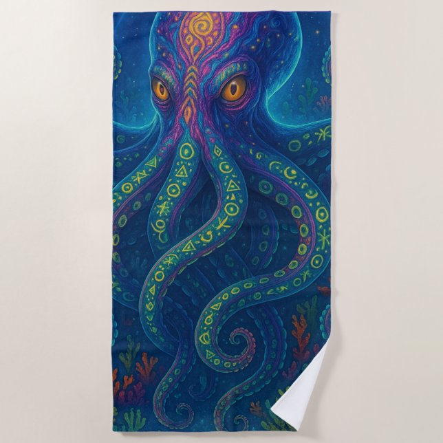Toalla De Playa Octopus azul trippy (Anverso)