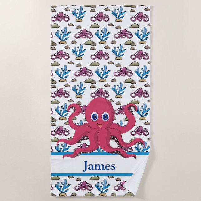 Toalla De Playa Octopus personalizado para niños (Anverso)