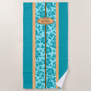 Toalla De Playa okuleia Hawaiano Faux Wood Monogram Surfboard Verd