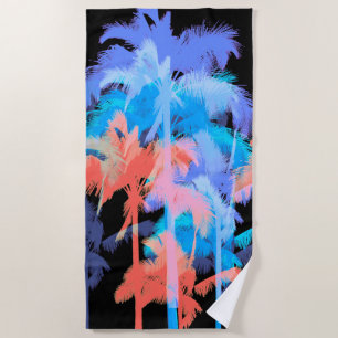 Toalla De Playa Ola de calor tropical Neon Palm Trees Hawaianos -