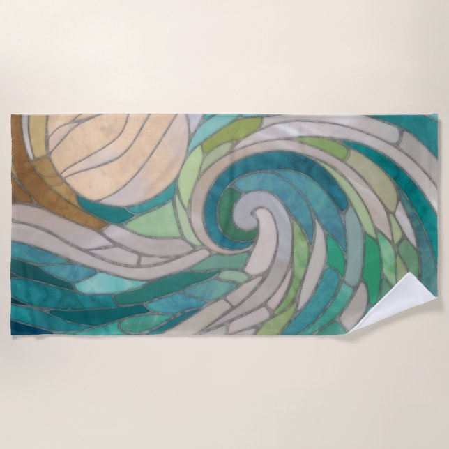 Toalla De Playa Ola de mosaico y luna (Anverso)