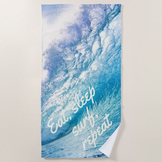 Toalla De Playa Ola de surf océano azul blanco comer dormir surf r (Anverso)