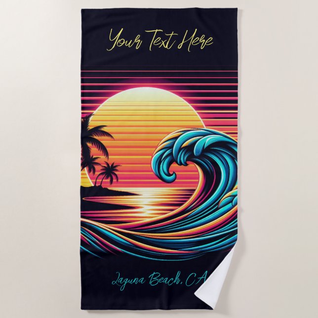 Toalla De Playa Ola de surf Sunset Retro (Anverso)