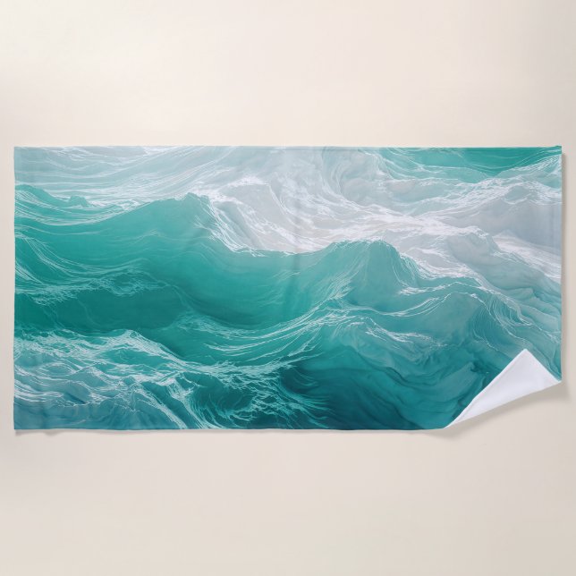 Toalla De Playa Olas abstractas de océano turquesa soñadoras  (Anverso)