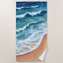 Toalla De Playa Olas de Océano Azul Acuarela