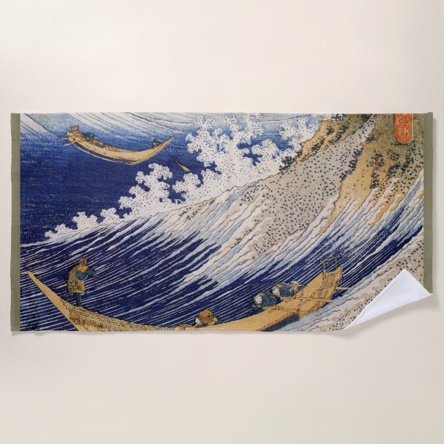 Toalla De Playa Olas del Océano de Hokusai Barcos Marítimos (Anverso)
