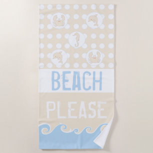 Toalla De Playa Olas, puntos, mar "Beach Please"