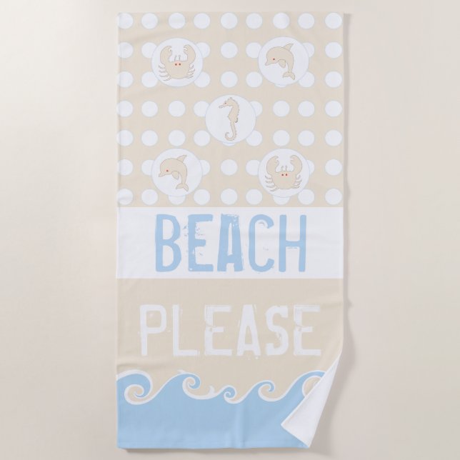 Toalla De Playa Olas, puntos, mar "Beach Please" (Anverso)