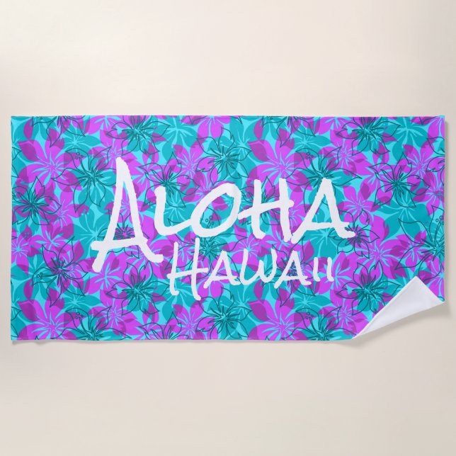 Toalla De Playa Olowalu Hibiscus Hawaiian Camo Aloha Monograma Ver (Anverso)