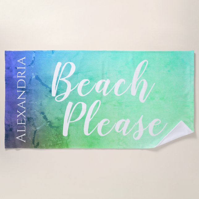 Toalla De Playa Ombre azul Verde azulado personalizado (Anverso)