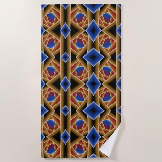 Toalla De Playa Ombre de oro rojo azul negro abismal arte abstract (Anverso)