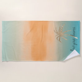 Toalla De Playa Ombre De Palmilla Tropical De Oro Aqua Peach      