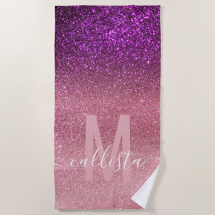 Toalla De Playa Ombre Monograma de triple Purpurina rosa violeta m