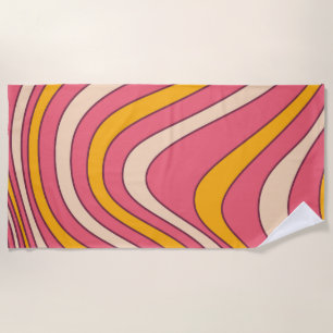 Toalla De Playa Ondas de estilo retro rosa y naranja