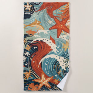 Toalla De Playa Ondas y estrellas de época elegantes