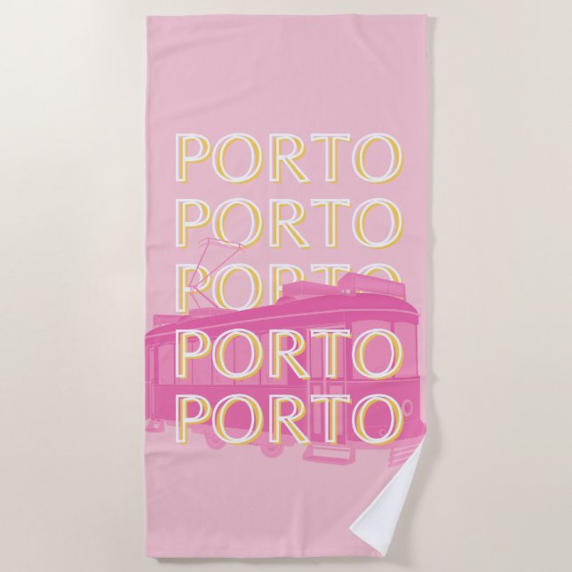 Toalla De Playa Oporto Travel Art, Portugal, Pink, Preppy (Anverso)