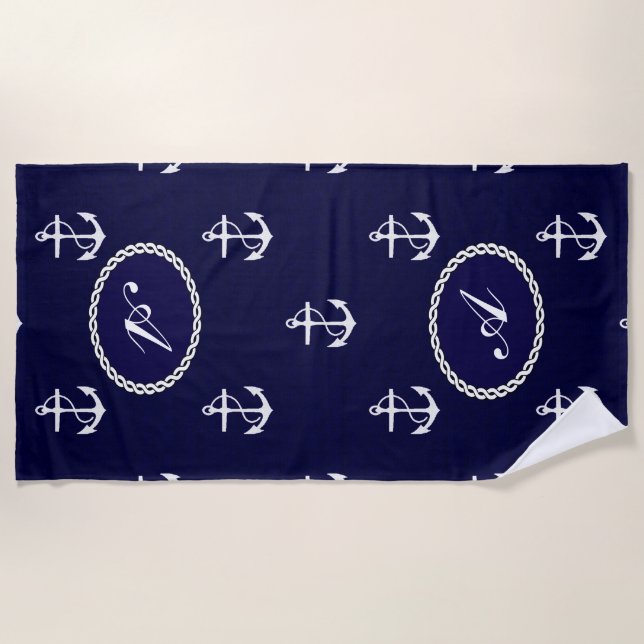 Toalla De Playa Opus Posh Anchor Nautical Personalizado (Anverso)