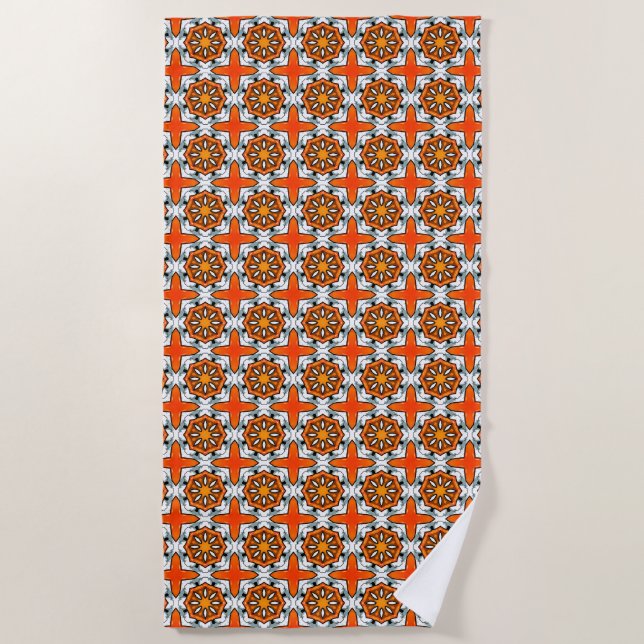 Toalla De Playa Orange, blue and white geometric patterned (Anverso)