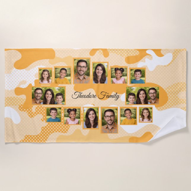 Toalla De Playa Orange Camo Family Photo Collage (Anverso)