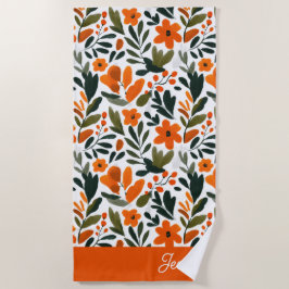 Toalla De Playa Orange Spring Flowers Elegant Floral Pattern Name