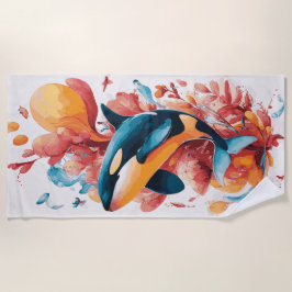 Toalla De Playa Orca Whale Ocean Art Illustration