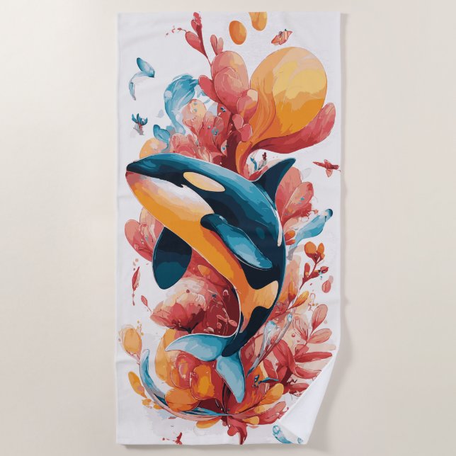 Toalla De Playa Orca Whale Ocean Art Illustration (Anverso)
