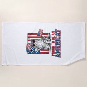 Toalla De Playa Orgulloso De Ser Una Camiseta De Gato Patriota Ame