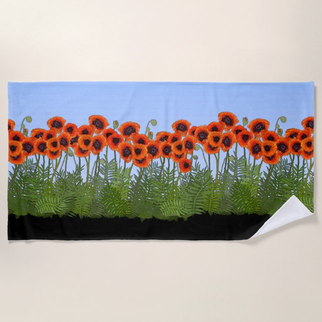 Toalla De Playa Oriental Poppy Garden (Anverso)