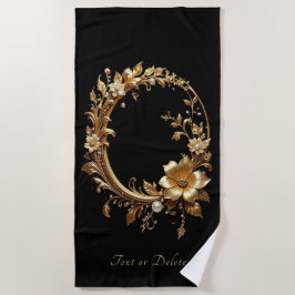 Toalla de Playa Ornamental Floral Dorada