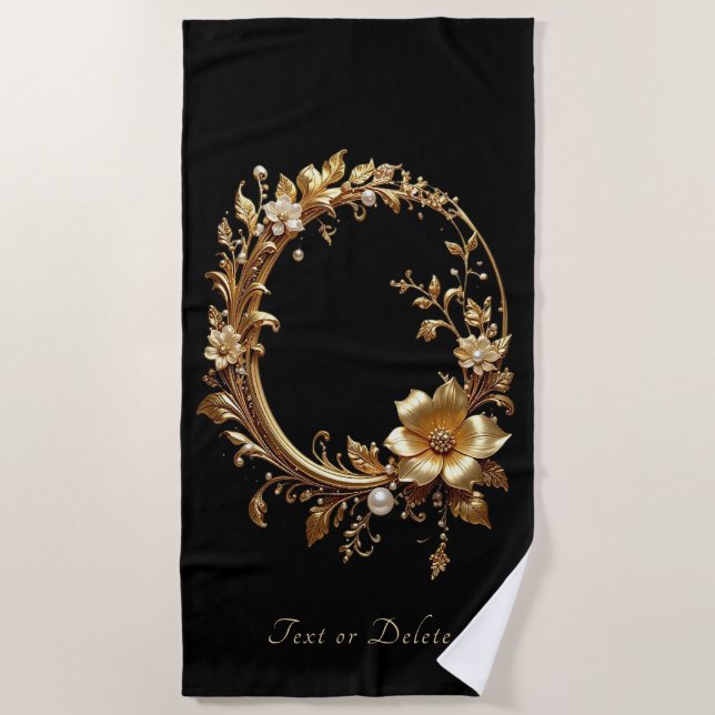 Toalla de Playa Ornamental Floral Dorada (Anverso)