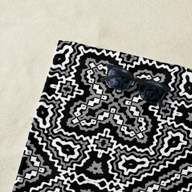 Toalla De Playa ornamento de patrones étnicos geométricos blanco y (In situ)