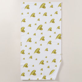 Toalla De Playa oro,blanco,corazón, amor, san valentín, forma, sím