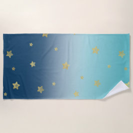 Toalla De Playa Oro Estrellas Aqua Blue Ombre