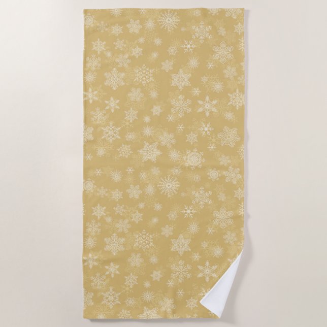 Toalla De Playa Oro navidad, copos de nieve blancos (Anverso)
