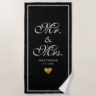 Toalla De Playa Oro negro personalizado amor Corazón señor y señor