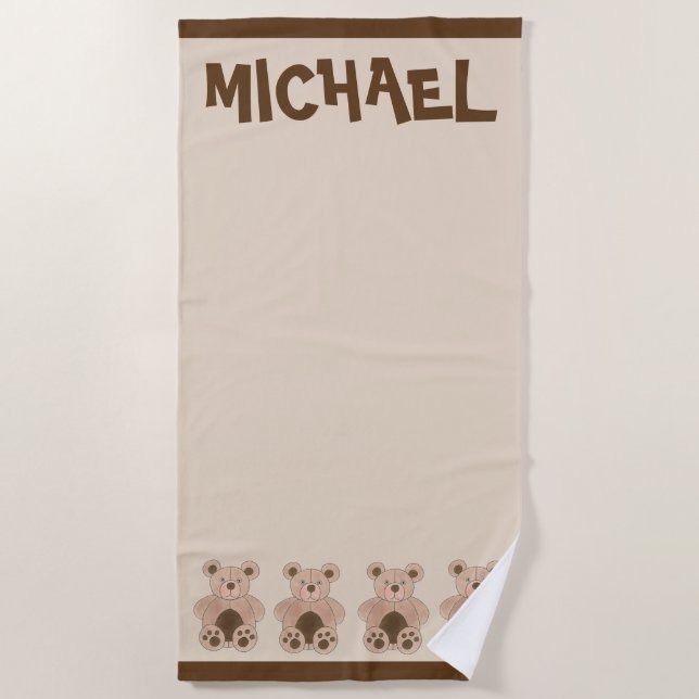 Toalla De Playa Oso de peluche marrón felino personalizado (Anverso)