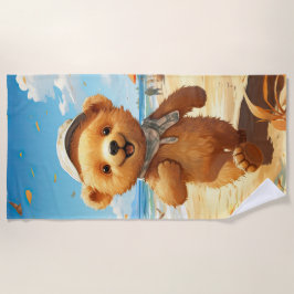Toalla De Playa Oso de peluche suave caminando por la playa
