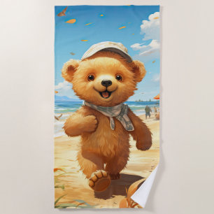 Toalla De Playa Oso de peluche suave caminando por la playa