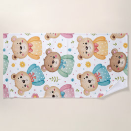 Toalla De Playa Oso de peluche y flores