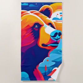 Toalla De Playa Oso vibrante, escena lunar