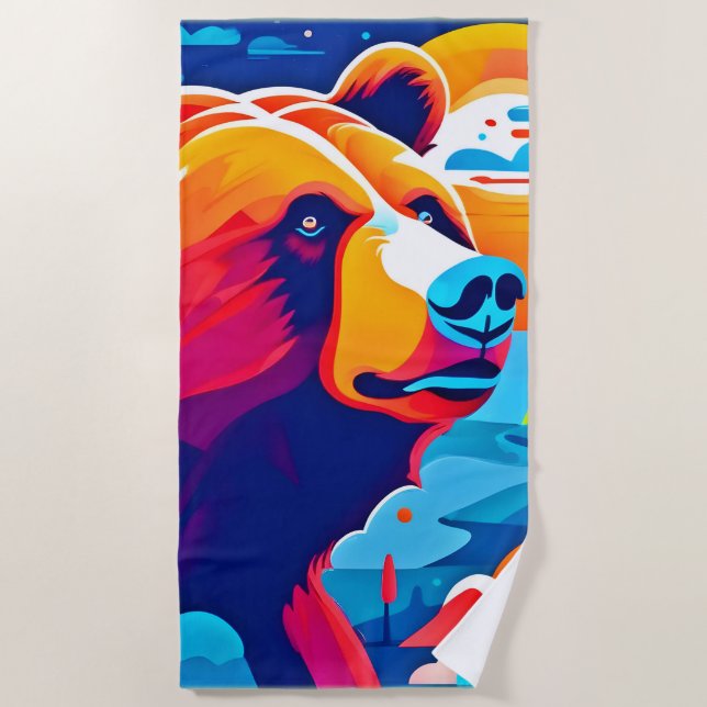 Toalla De Playa Oso vibrante, escena lunar (Anverso)