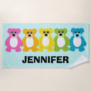 Toalla De Playa Osos de peluche en colores arcoiris personalizados