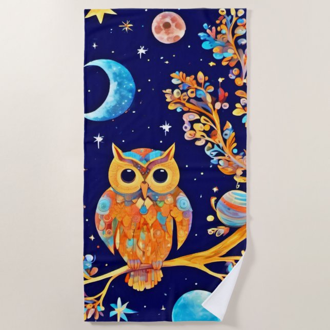 Toalla De Playa Otherworldly Owl Art: Maravillas celestes (Anverso)