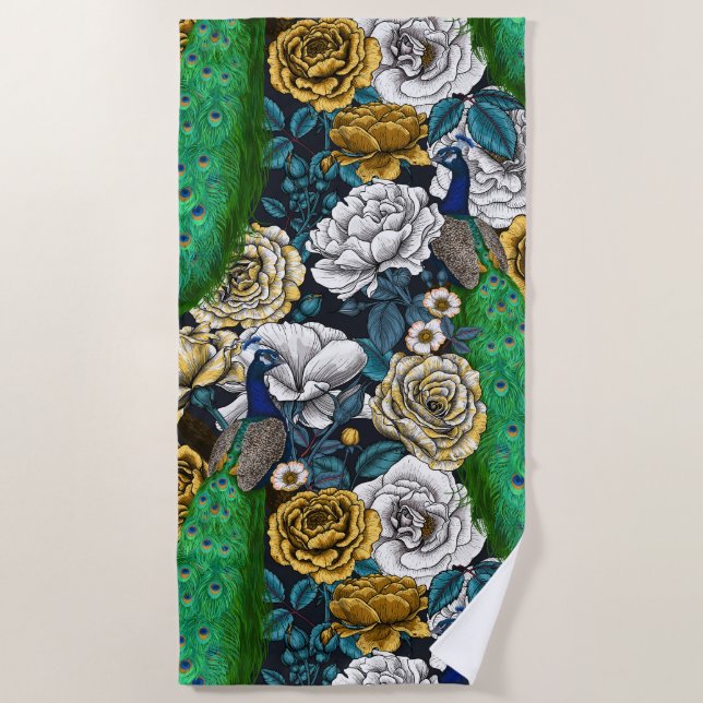 Toalla De Playa Pacocas en el jardín rosa 3 (Anverso)