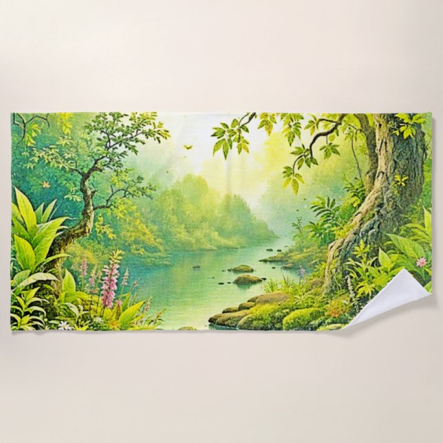 Toalla De Playa Paisaje de los bosques iluminados por el sol (Anverso)
