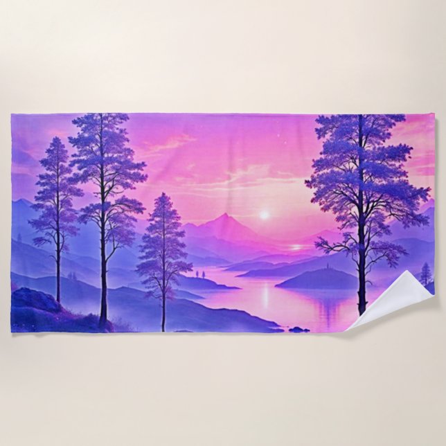 Toalla De Playa Paisaje panorámico Purple Sunset (Anverso)