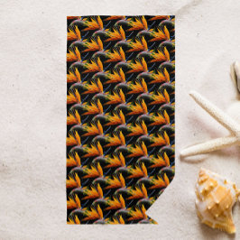 Toalla De Playa Pájaro naranja del patrón de planta de paraíso en